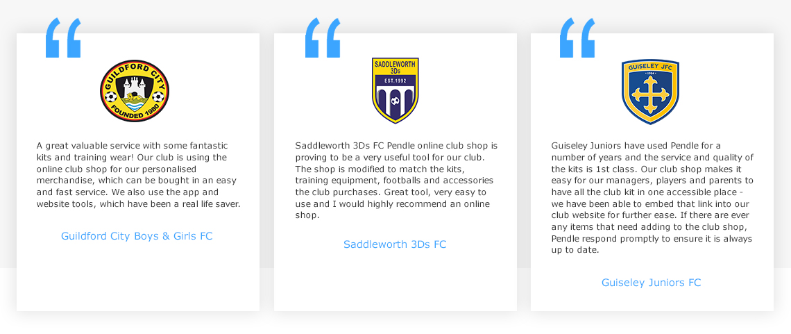 Club Shop Testimonials | Pendle Sportswear Club Shop Testimonials | Pendle Sportswear